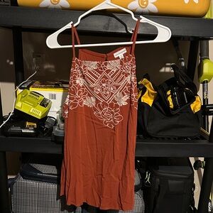 Love on a Hanger Rust Tank Top with White Embroidery
